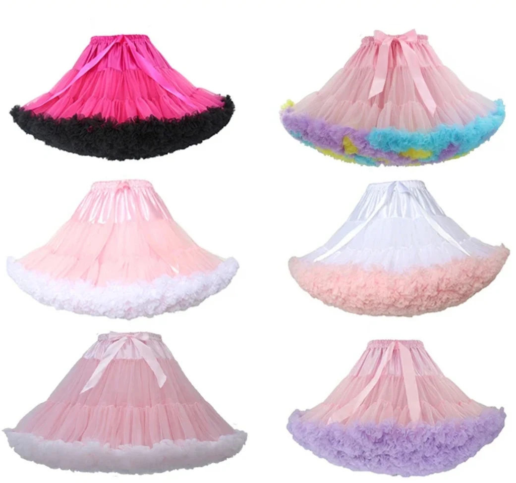 Ekstra langt dameskjørt med mer farget tyll, puffy rosa, bryllup, brudekjole, underskjørt, tutu