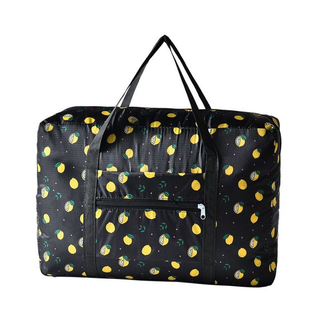 Nylon Foldable Travel Bags Unisex Large Capacity Bag Luggage Women WaterProof Handbags Men Travel Bags Clothing Organizer: Black Lemon