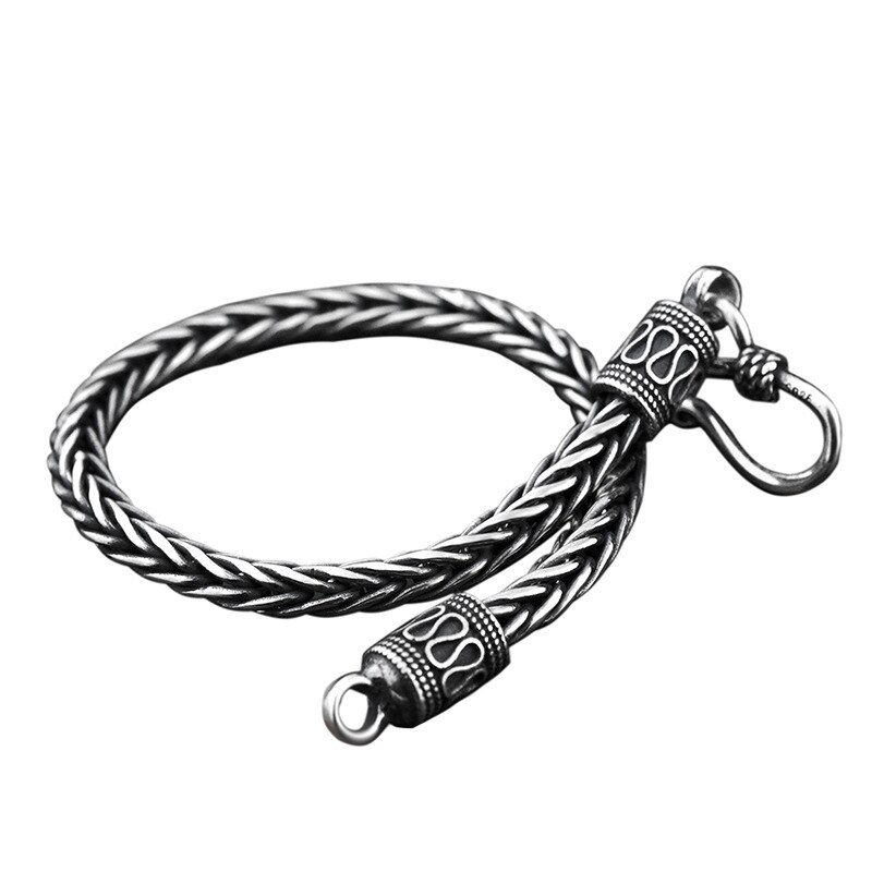 Vintage Real Pure 925 Sterling Silver Handmade Braided Chain Bracelet For Men Jewelry Mens Bracelets