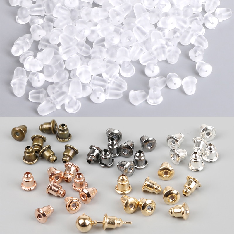 50-100pcs Jewelry Findings Metal Accessories Beads DIY Ear Plugs Post Nuts Clear Soft Silicone Rubber Earring Backs Plug Cap