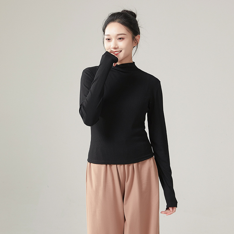 Women Modern Dancewear Long Sleeve High Neck Slim Costume Stage Performance Clothing China Practice Clothes Elastic Tops