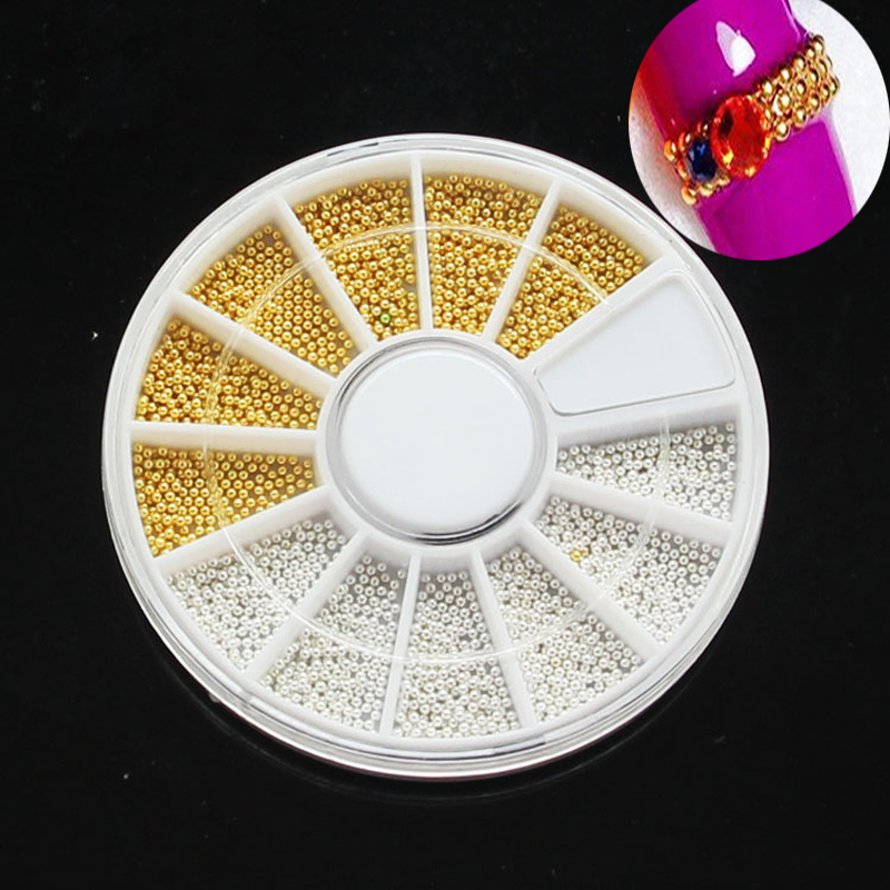 1 Wiel X 3 Kleur 1Mm Gouden Zilveren Tiny Caviar Kralen Nail Art Studs 3D Nail Art Mini cirkel Bal Parel Manicure Sieraden