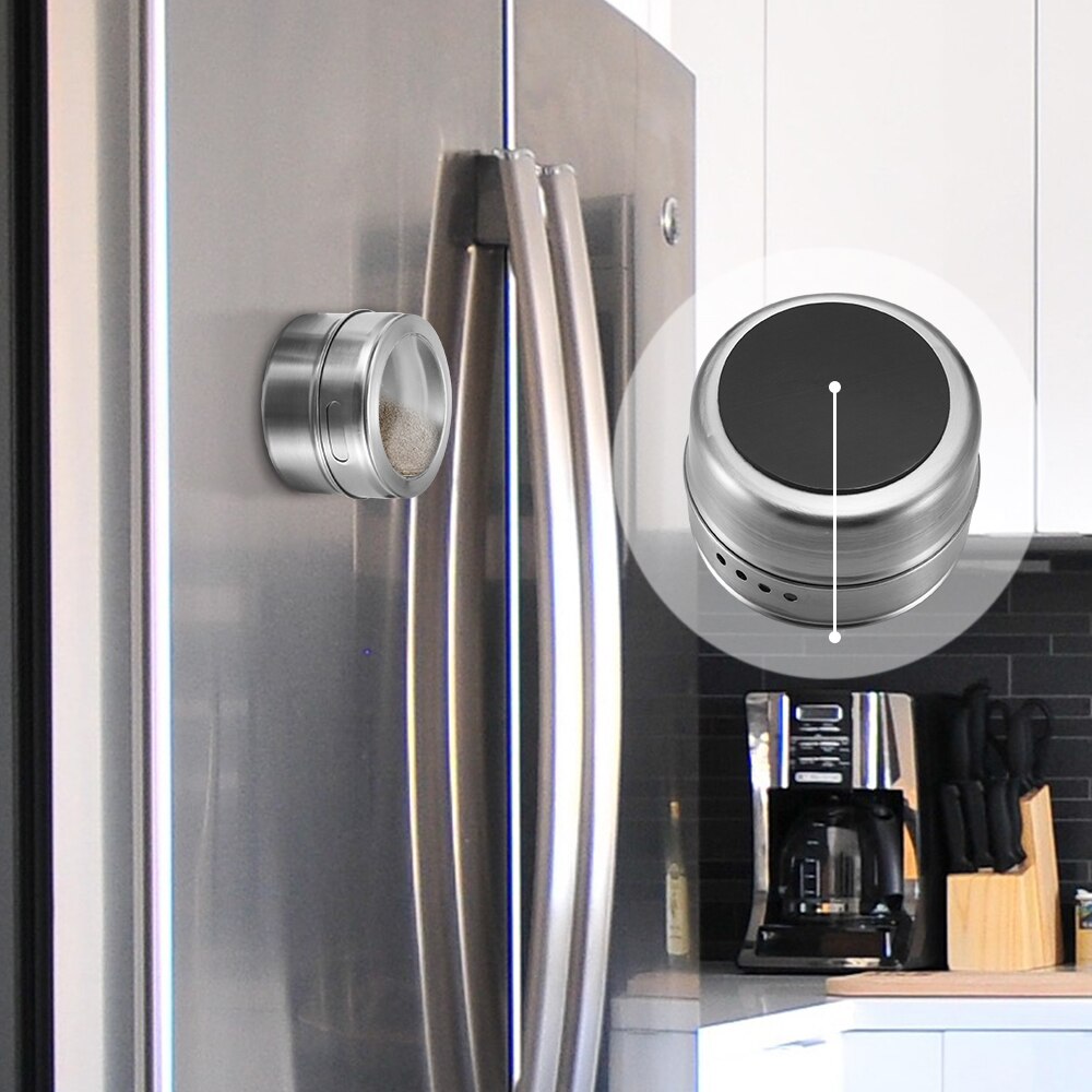 Transparent Lid Spice Magnetic Tin Pot Stainless Steel Spice Sauce Storage Container Pots Kitchen Condiment Holder Household