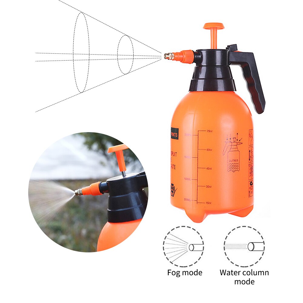 2L Orange Hand Pressure Trigger Sprayer Bottle Adjustable Copper Nozzle Head Manual Air Compression Pump Spray Bottle