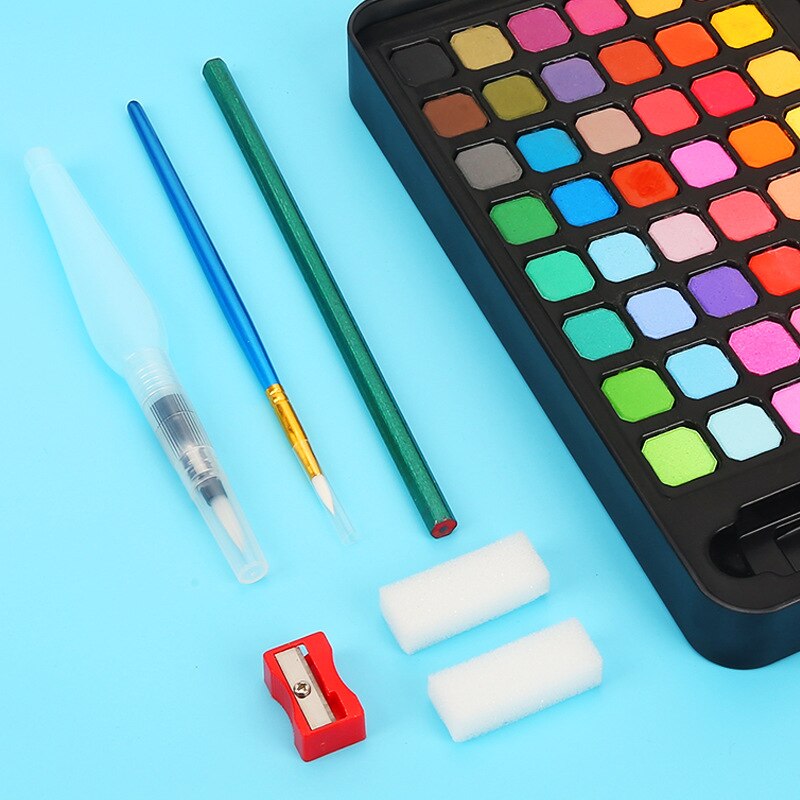 Juego de pintura de acuarela sólida , 48 colores, 63 Uds., juego de arte con pincel de pintura, suministros de arte del pigmento
