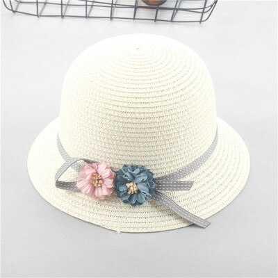 SUOGRY Summer Women's Beach Sun Cap Stylish Straw Hat For Women Protection UV Flowers Straw Hats Girls: Milk white / Children 50-54cm