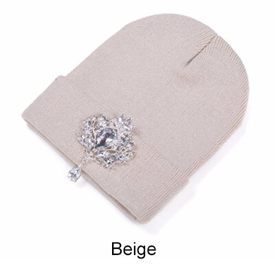 Ralferty Winter Vrouwen Hoeden Luxe Strass Kristal Accessoires Hoofddeksels Beanie Hoed Vrouwen Cap Motorkap Femme Gorro: Beige