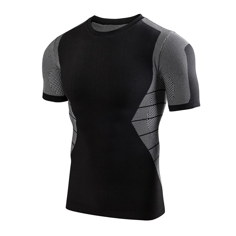 Men Compression Body Shaper Undershirts Short Sleeves Tank Tops Breathable Warm Thermal O Neck Elastic Underwear: Black / XL