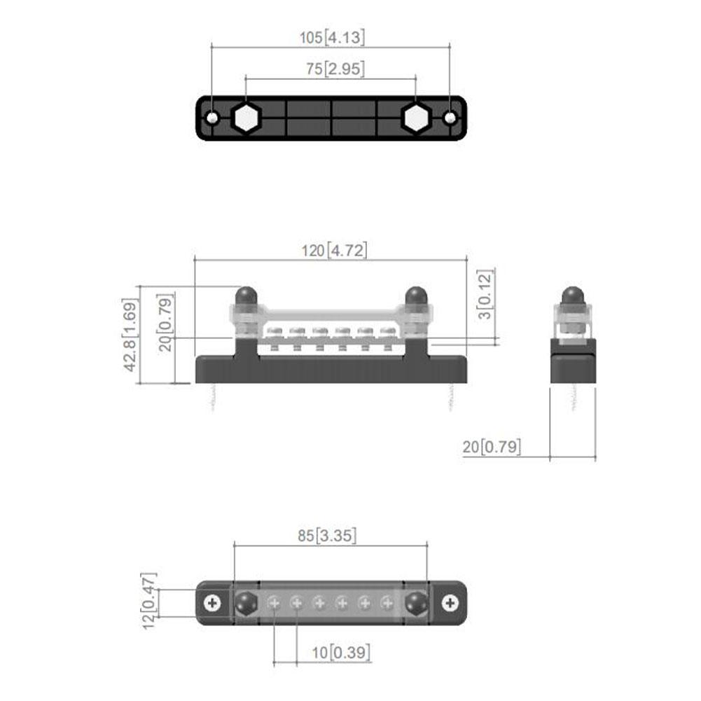 6 Terminal Bus Bar with Transparent Cover 150A Power Distribution for Car Boat Marine Caravan RV