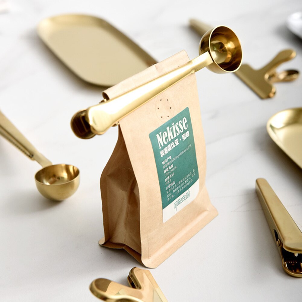 Twee In Een Roestvrij Staal Koffie Lepel Afdichting Clip Keuken Gouden Accessoires Ontvanger Cafe Expresso Cucharilla Decoratie