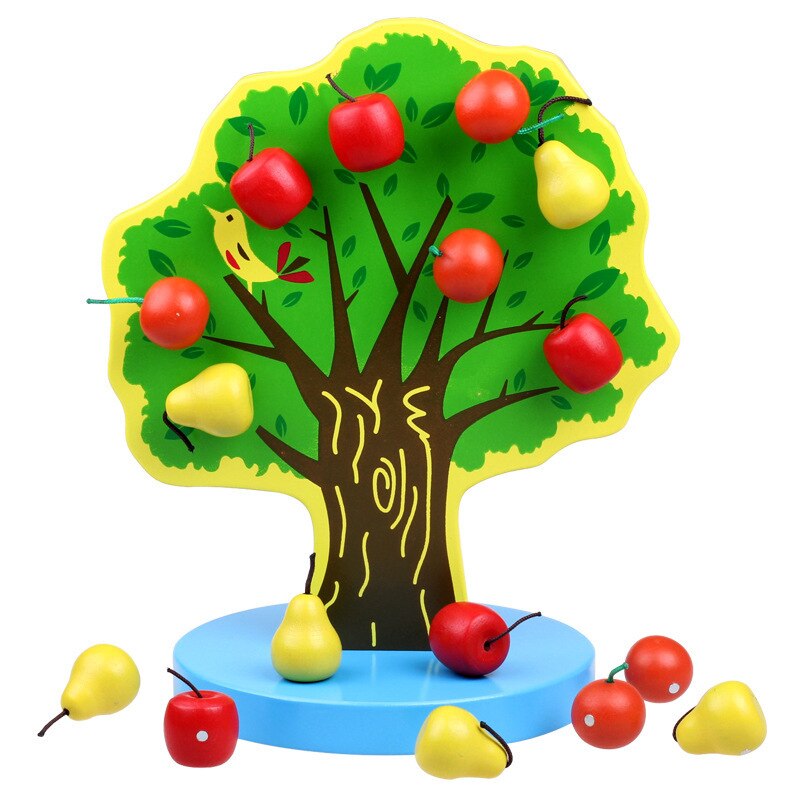 Montessori Speelgoed Apple Magnetische Houten Speelgoed Cognize Educatief Speelgoed Voor Kinderen Kinderen Speelgoed Worm Eet Apple Montessori Materiales: Fruit tree