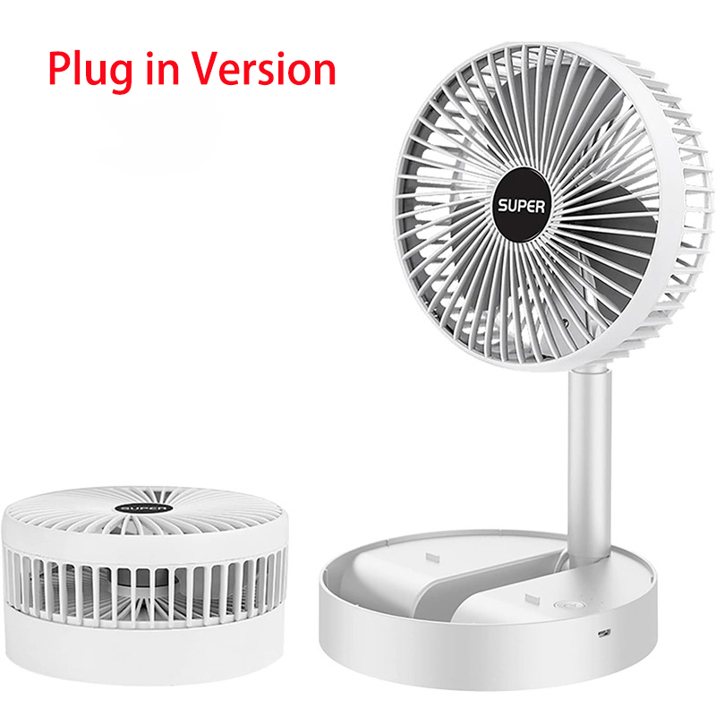 Draagbare opvouwbare ventilator Mini-standaardventilator Verstelbare hoogte Mute Desktopventilator Luchtcirculatieventilator Vloerventilator 3 snelheden aanpassing: WHITE