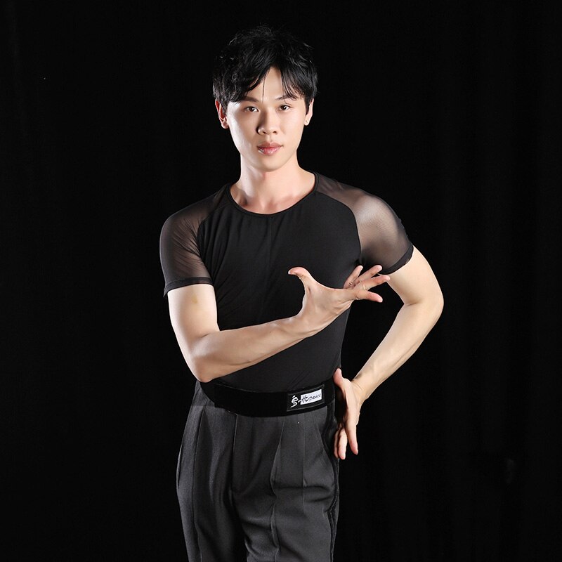 High-End Latin Dance Tops Men'S Dance Clothing Mesh Short-Sleeved Standard Ballroom Dance Practice Shirt DL3892