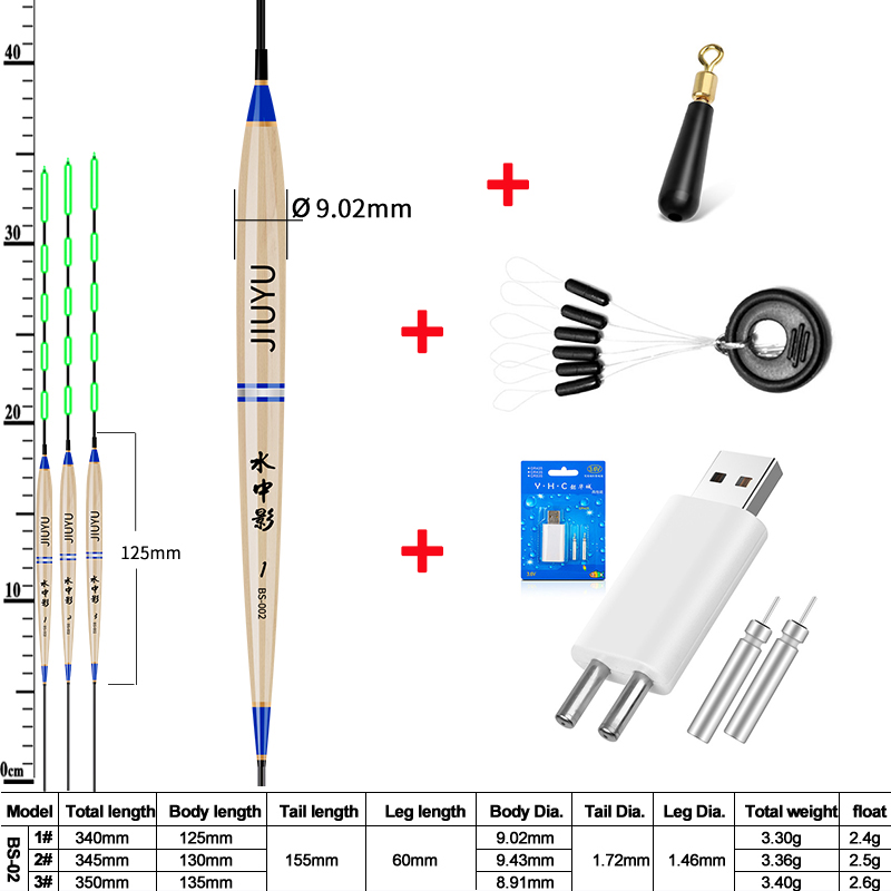 Jiuyu Smart Vissen Led Light Float Lichtgevende Gloeiende Float + Lader Set Fish Bite Automatisch Herinneren Elektrische Vissen Boei: White suit
