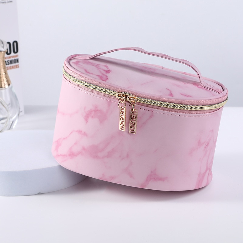 FUDEAM – sac à main de rangement multifonction pour femmes, sac à cosmétiques, motif marbre PU rose, trousse de maquillage imperméable