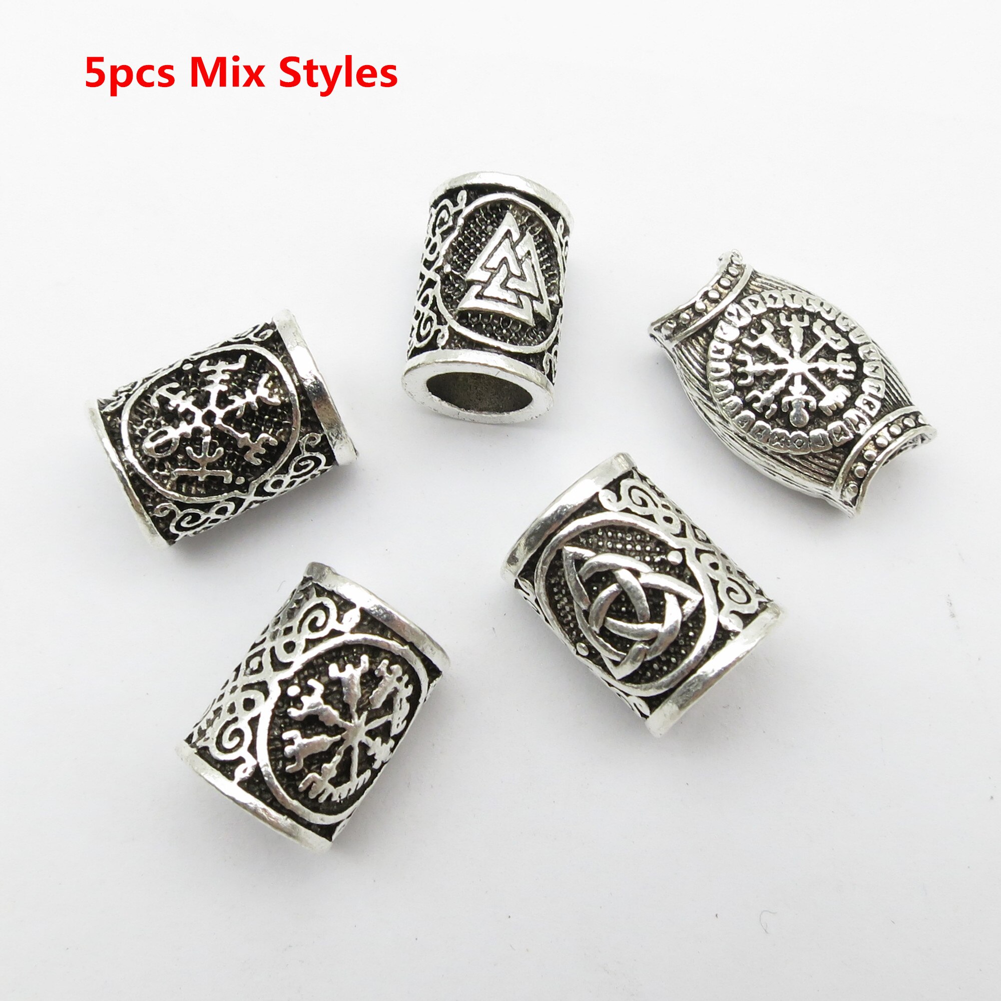 6Pcs/2Pcs Big Hole Rune Metalen Viking Sieraden Kralen Voor Haar Baard Dreadlock Vlecht Kralen Ringen Buizen mannen Vrouwen Haar Accessoires: 6pcs Mix Styles