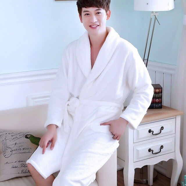 Women's Robe Flannel Pajamas Winter Bathrobe Pyjamas Autumn and Warm Coral Bath Velvet Suit Badjas Female Sleepwear Robes: white man