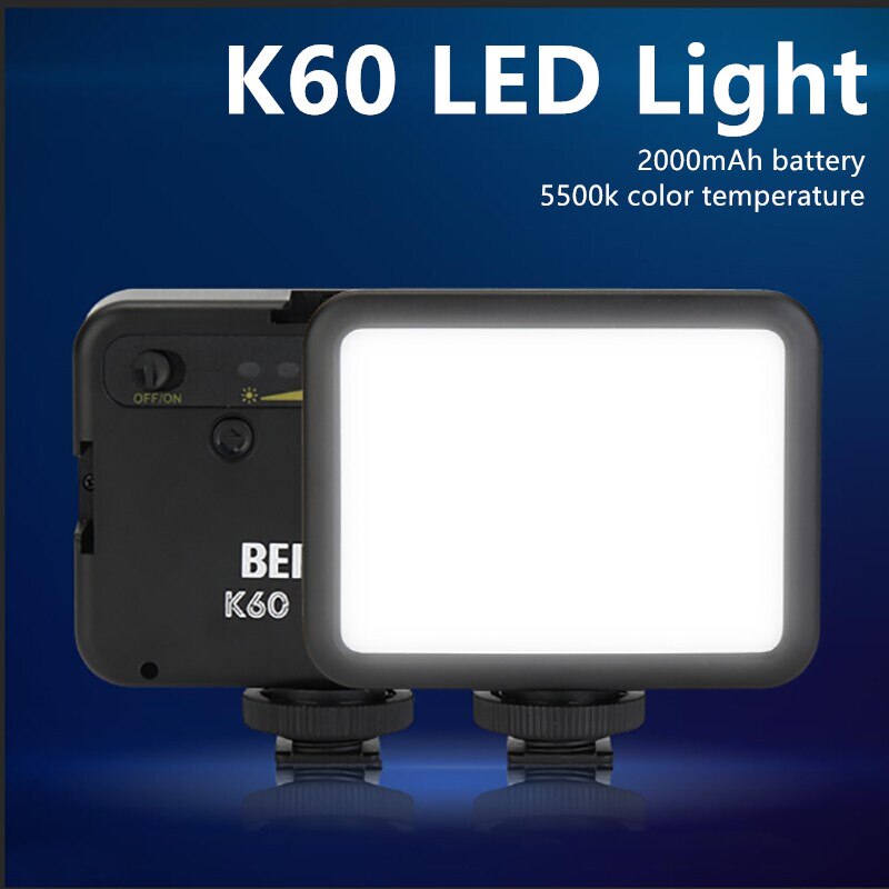 K60 5500K 6W Led Video Light Mini Vul Licht Oplaadbare Fotografische Verlichting Voor Live Vlog Blogger Smartphone Dslr 2000Mah