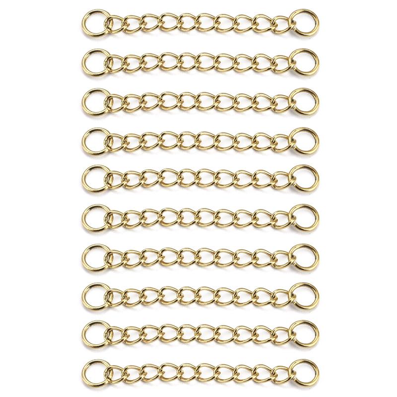 10 Uds. De cadena de extensión soldada de acero inoxidable de 3cm/5cm, collar dorado, extensor de pulsera, cadenas de cola para suministros de joyería DIY: Plata