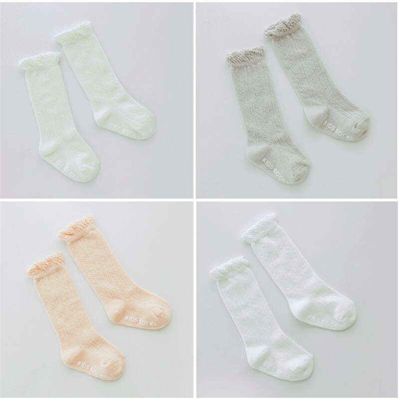 Baby pige sommer stil shift mesh tynde babystrømper blonder løs lim skridsikker baby over knestrømper anti-myg