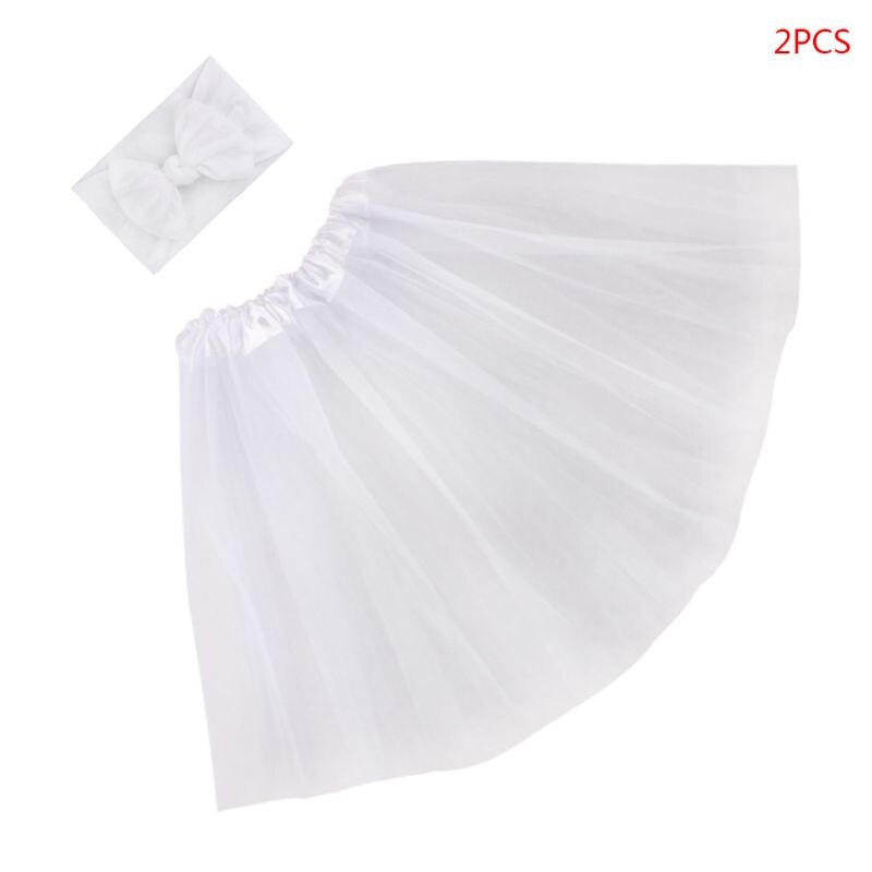 2 Pcs/set Sweet Baby Girls Tulle Tutu Skirt Hair Band Newborn Photography Props K1KC