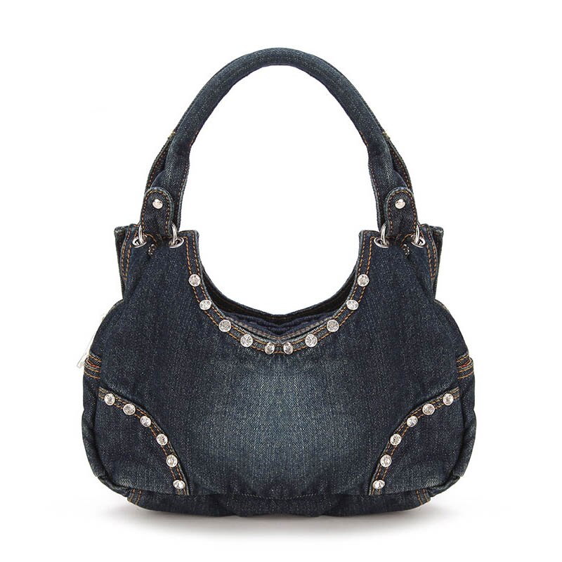 IPinee femmes Denim sacs à main doux de sacs à main avec diamant dames fourre-tout sac Messenger sacs: Bleu profond
