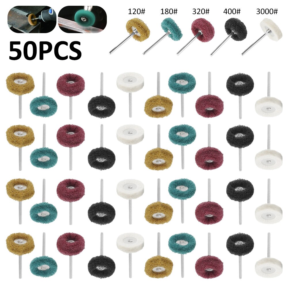 Mini perceuse, brosse Abrasive en Nylon, tête de ponçage, roue de polissage pour accessoires Dremel: B-50pieces