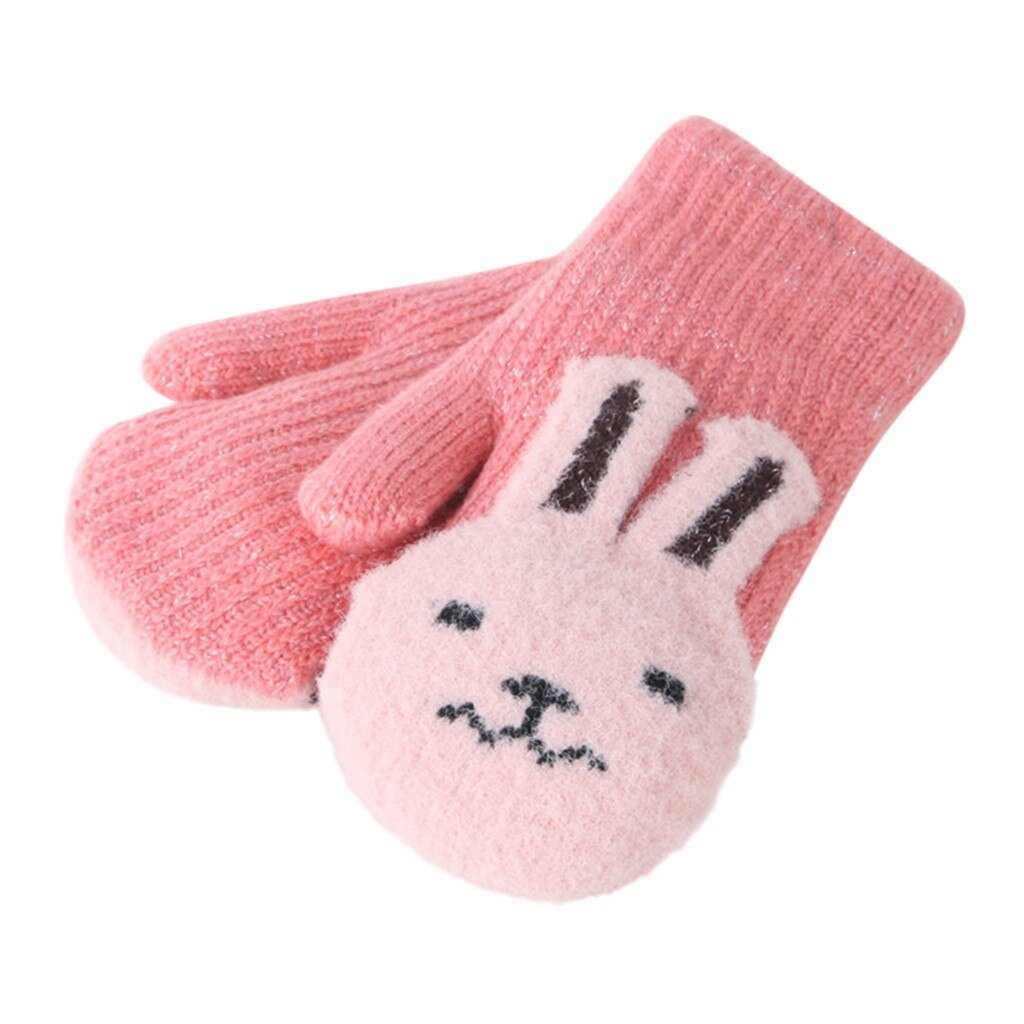 Del capretto Delle Ragazze Dei Ragazzi di Inverno del Knit Cordino Guanti Del Fumetto Patchwork Tenere In Caldo Guanti invernali per bambini guanti per bambini rekawiczki dzieciece: Hot Pink