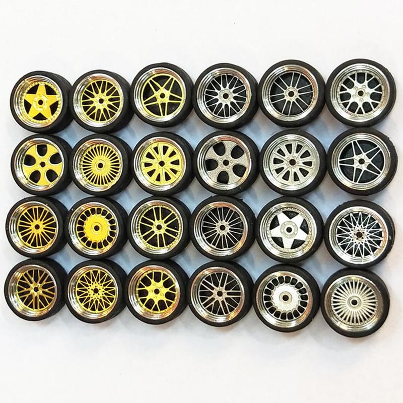 1/64 Schaal Legering Wielen Model Universele Modificatie Band Diecasts Alloy Wheel Tire Rubber Banden Speelgoed Accessoires Wielen