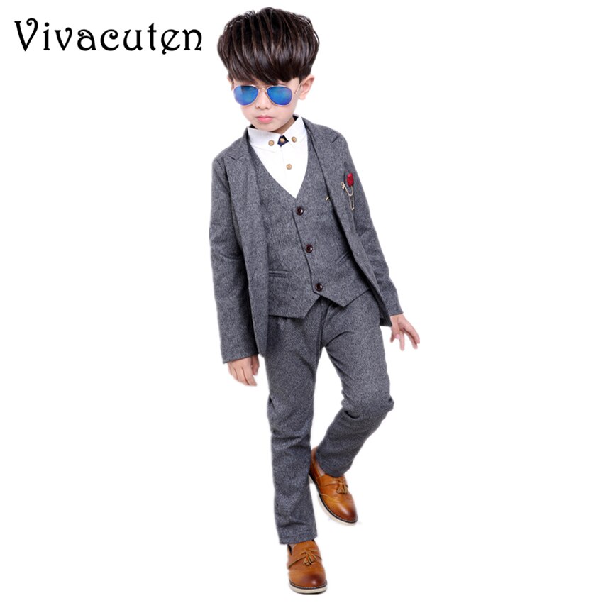 Mærke drenge formelle jakkesæt bryllupsfest smoking blazer vest bukser 3 stk sæt gentleman børn blazer børn performance tøj  f005
