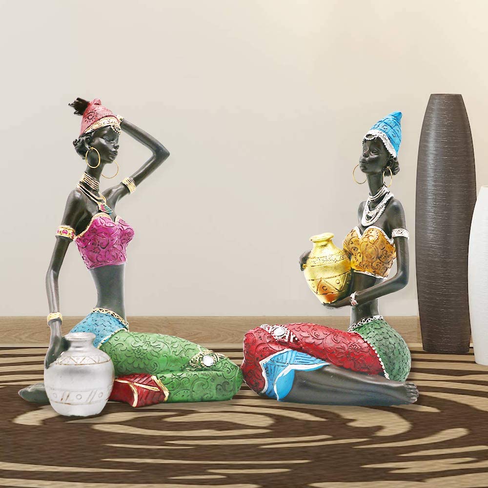 African Statues Figurines,7.5" African Sculpture Black Women Figure Girls Home Decor|Decoration Collectible Art Decorative