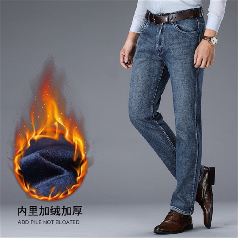 Men Fashion Winter Jeans Men Slim Fit Stretch Thick Velvet Pants Warm Jeans Casual baggy jeans Trousers Male men clothing jeans