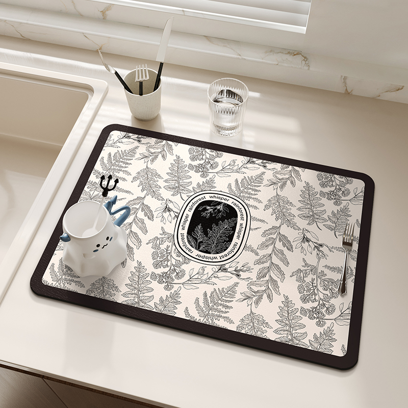 Super Absorbent Kitchen Dish Drying Mat Coffee Maker Mats Drain Pad Tableware Draining Pad Quick Dry Rug Dinnerware Placemat: 80x40 cm / Beige