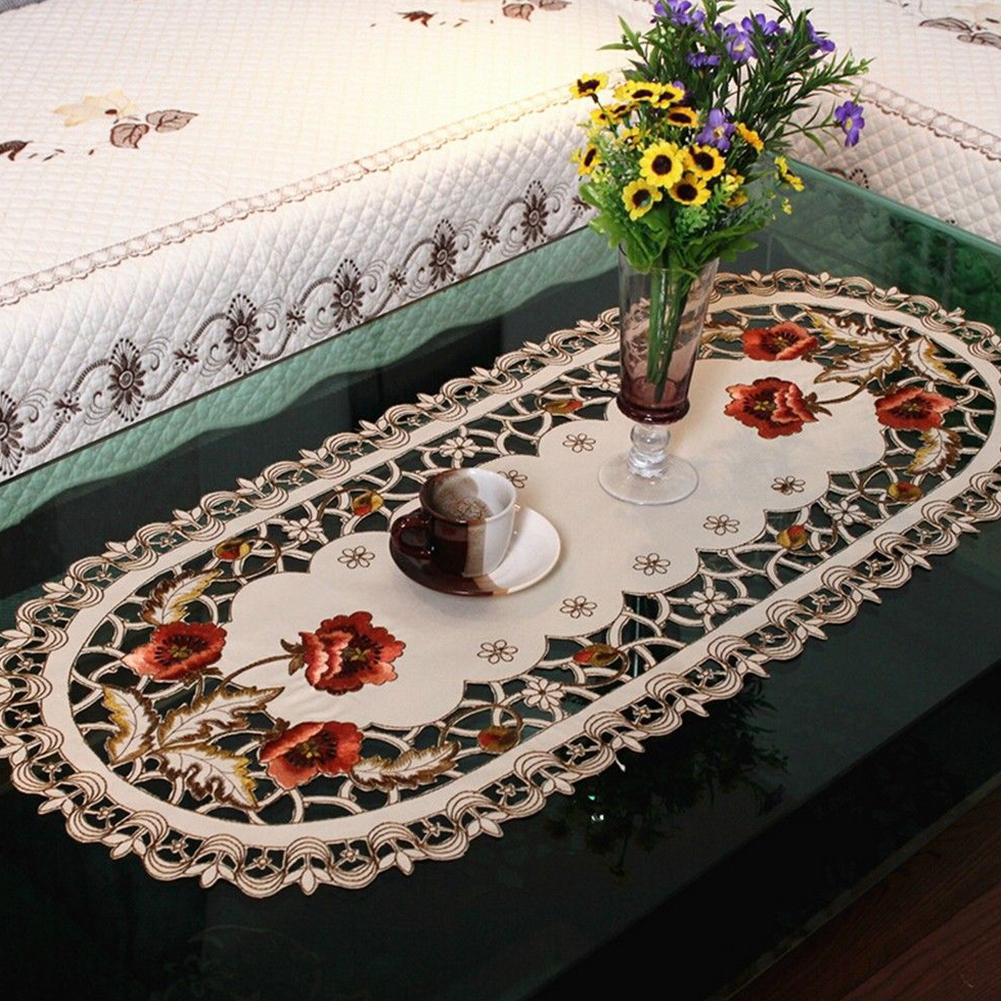 Vintage oval dug bord spisebord betræk europæisk broderet garn blomst stof fest stue bord måtte betræk boligindretning