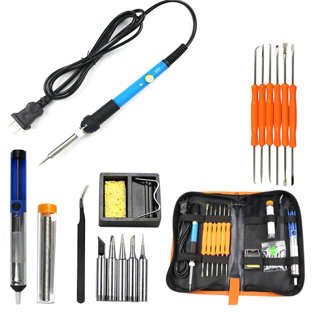 26 kit 60w soldadura electronica soldador de estaño electrico para electronica pirograbador soldering iron station kit soldadura electronica soldador smd reparacion electronica soporte soldador eléctrico tin welding: Gris / US