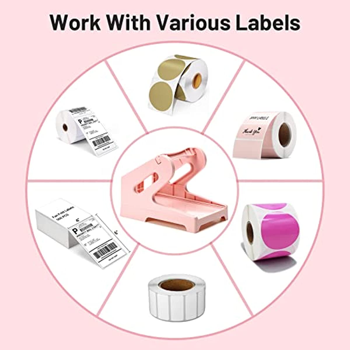 Thermal Label Holder for Fan-Fold and Rolls Labels, Label Roll Holder, Work with Desktop Label Printer