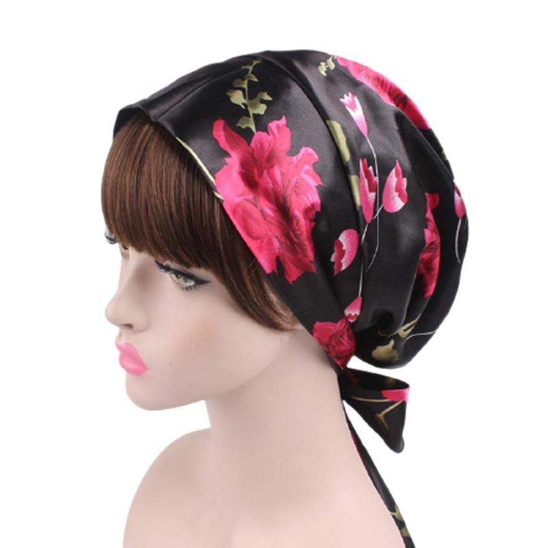 Soft Silk Women Night Sleep Shower Cap Adjustable Ladies Long Hair Care Bonnet Headwrap Hat Durag Soft Satin Hats Accessories