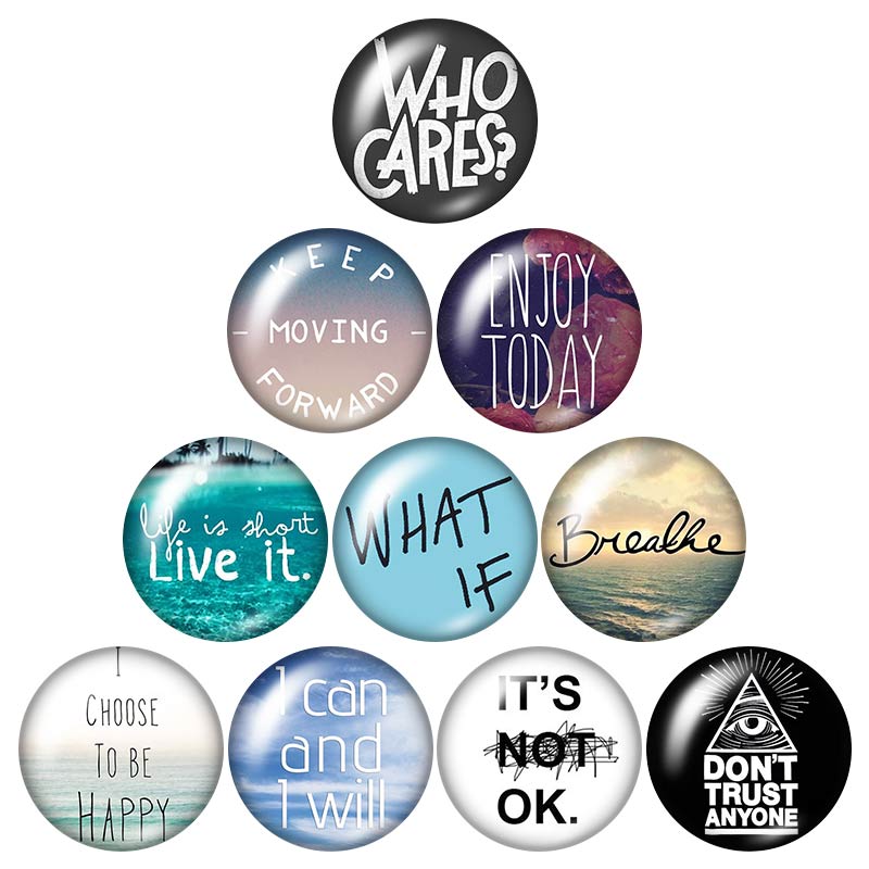 Letters Make yourself better Trust 18mm snap buttons 10pcs mixed round photo glass cabochon style for snap button jewelry