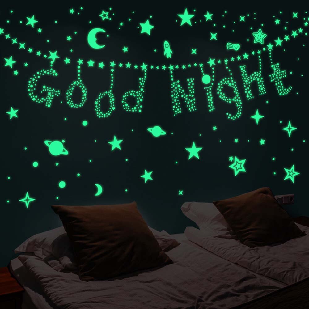 Bedroom Ceilling Luminous Stickers Glow In Dark Moon Universe 3D Fluorescent Bubble Sticker Stars Dots Kid Room Wall Art Decor