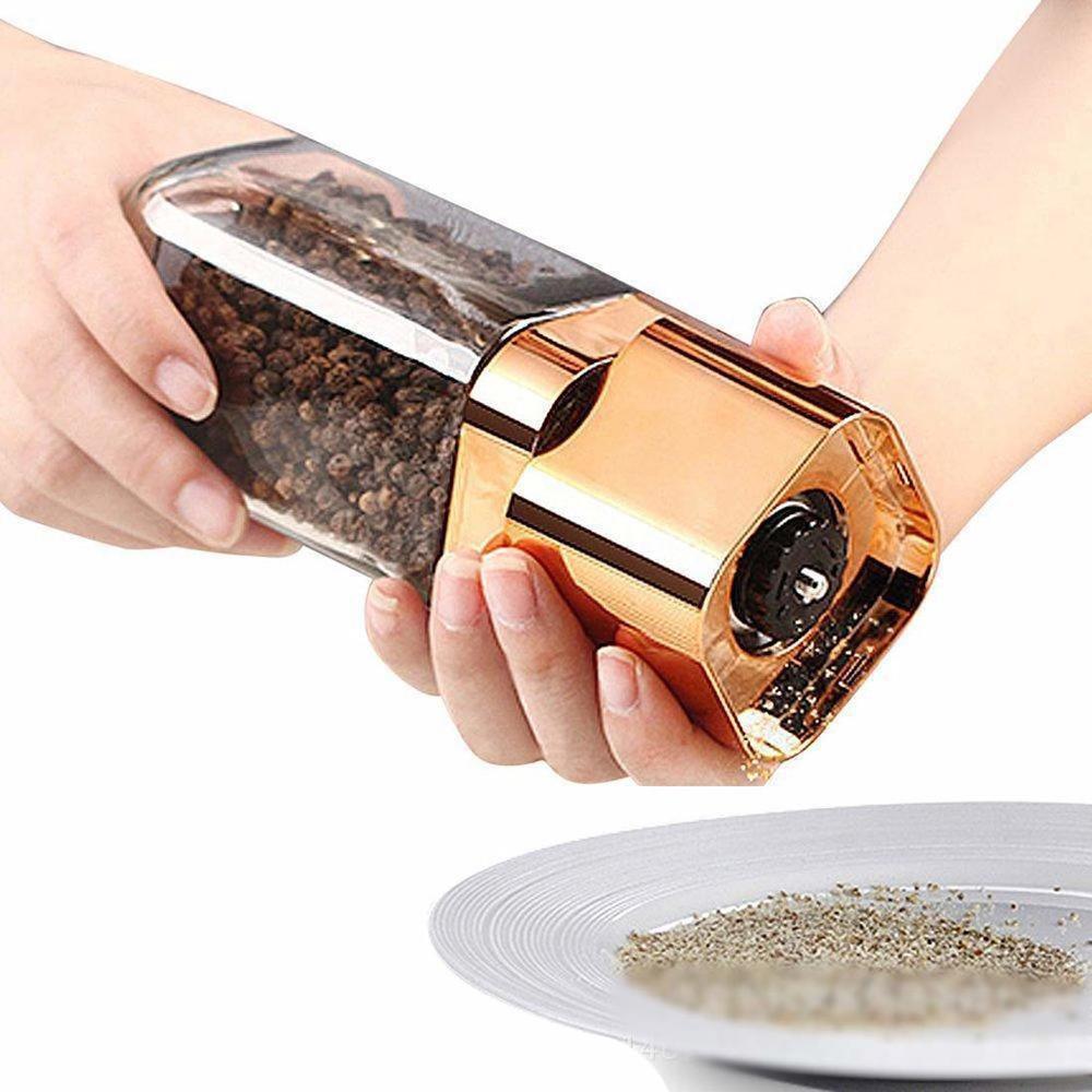 Pepparkvarn 180ml premium glasflaska salt- och pepparskakare med keramisk kryddkvarn kökspepparkvarn guld