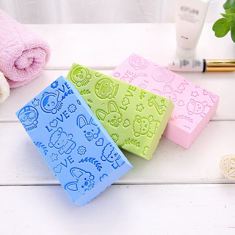 Niño de dibujos animados de lavado suave de esponja exfoliante Bady lavado del cuerpo baño revestimiento ducha cepillo para Spa almohadilla de fregar colorido sólido