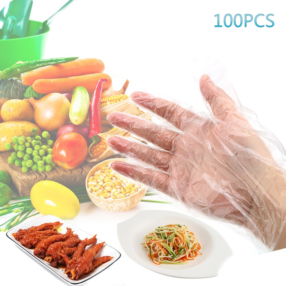 100pcs/Set Plastic Gloves Food Grade Plastic Disposable Gloves Eco-friendly for Restaurant Kitchen BBQ Food Gloves