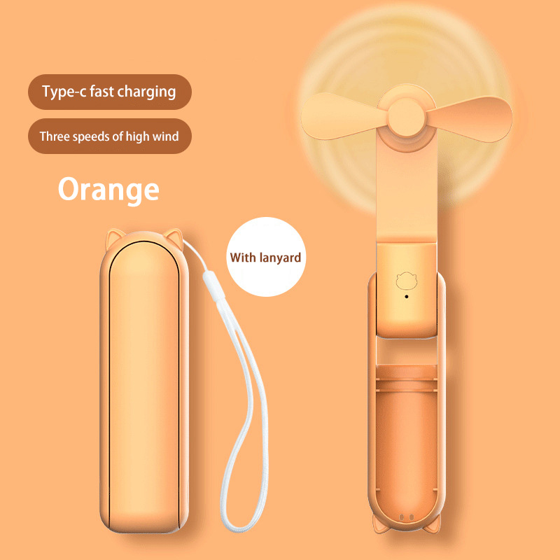 Mini Handheld Fan Small Pocket Fan USB Rechargeable Battery Fan Folding Cooling Hand Fan Mini USB Fan With Power Bank: Navy