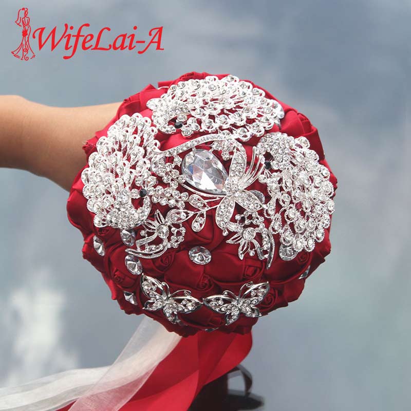 Bouquet de mariage broche diamant de , 15cm, rubans à fleurs de mariage, demoiselle d'honneur, Bouquets de mariage en cristal 8 Styles