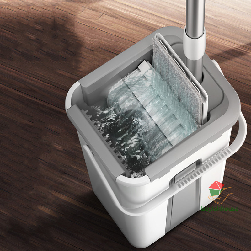 Herramientas de limpieza mágicas, fregona plana giratoria 360 con cubo para apretar, limpiador de suelo de cocina para el hogar, fregador de suelo, azulejo, fregona fácil de drenar