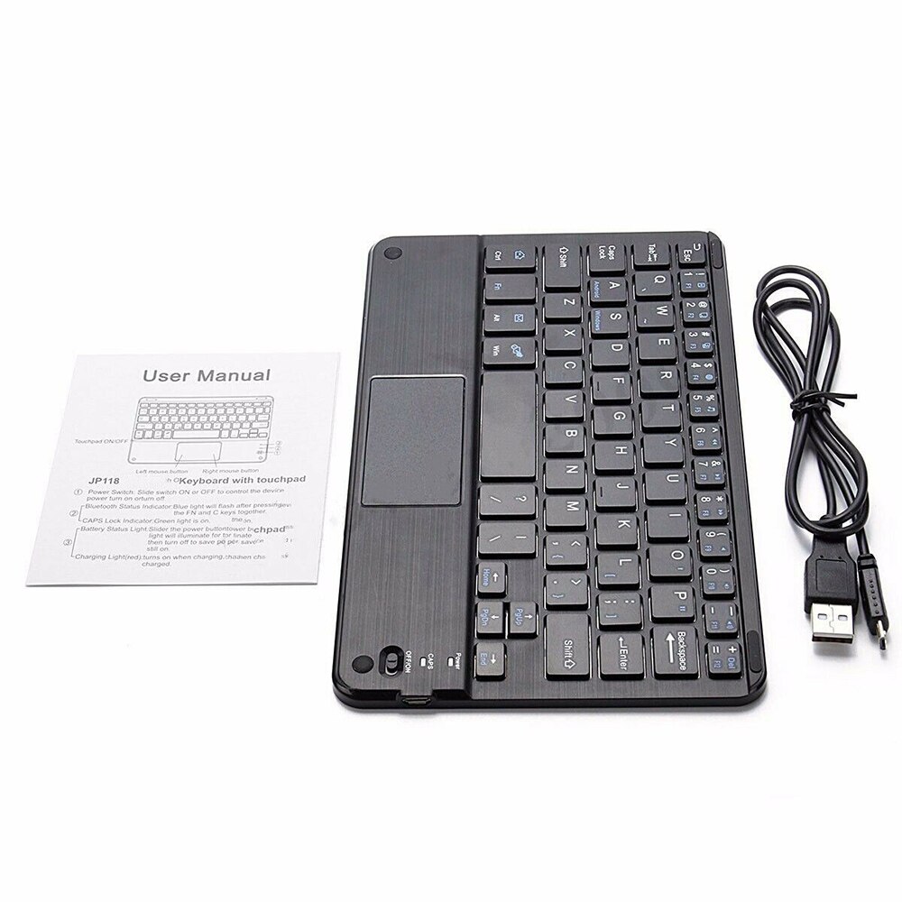 Teclado inalámbrico con Bluetooth, miniteclado fino con panel táctil recargable con Cable USB para PC, Smartphon, portátil, diapasón