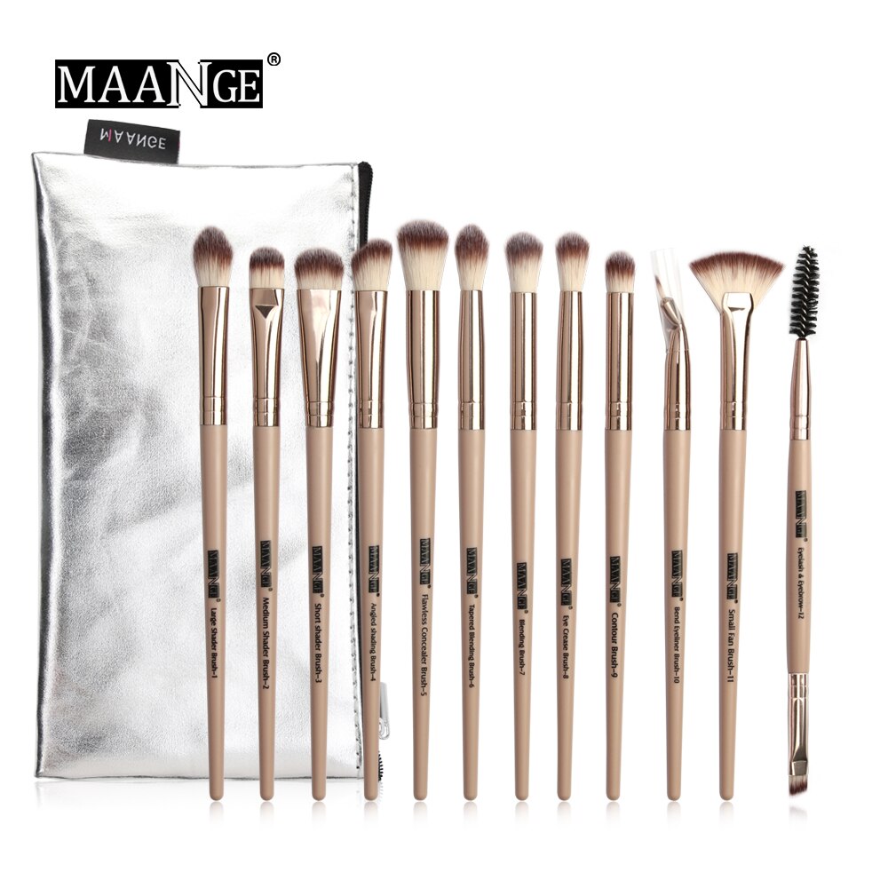 Make-Up Kwasten 12Pcs Eye Make-Up Kwasten Set Met Cosmestic Tas Oogschaduw Blending Make Up Borstel Voor Make-Up Beauty gereedschap Kit: 12pcs skin with bag