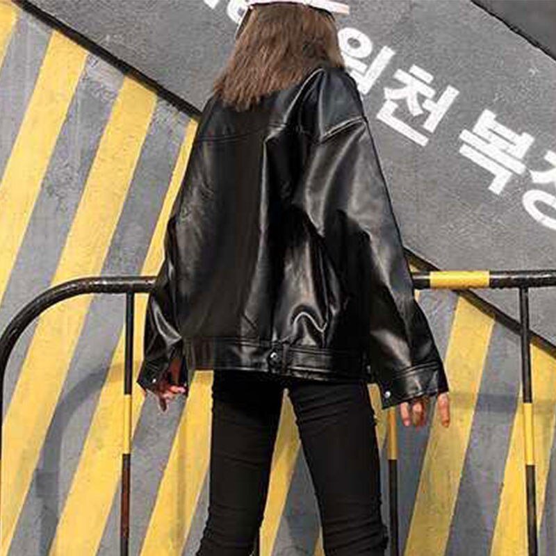 Oversized Coat Women Faux Leather Jacket Autumn Loose Biker Motorcycle Jackets Female Punk Streetwear Womens Jacket