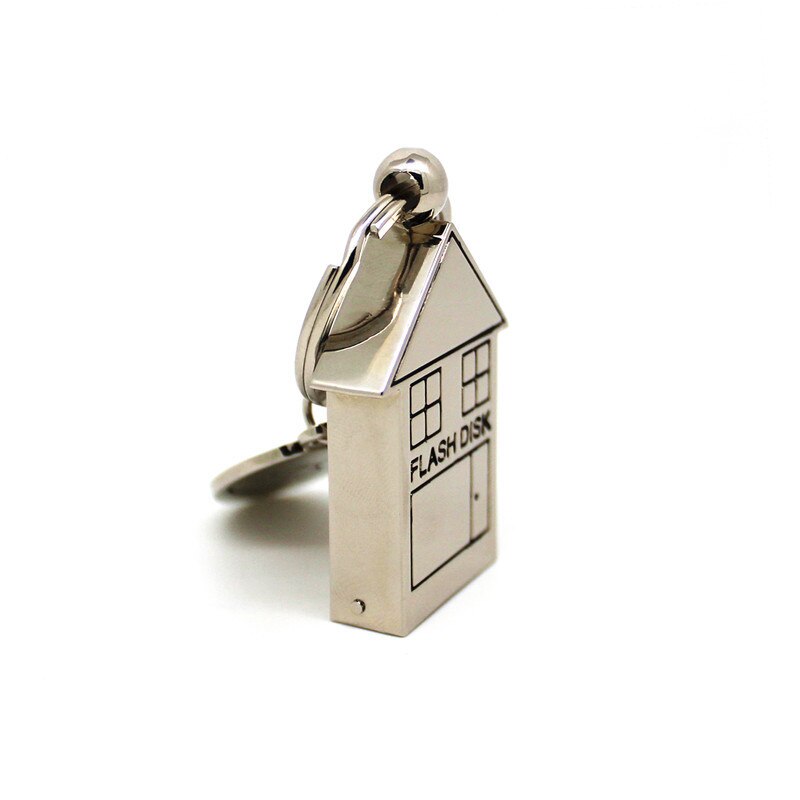 Silver metal lovely Keychain Pendrive house Shape USB Flash Drive 4GB 8GB 16GB 32GB Memory stick Pen Drive 64GB u disk