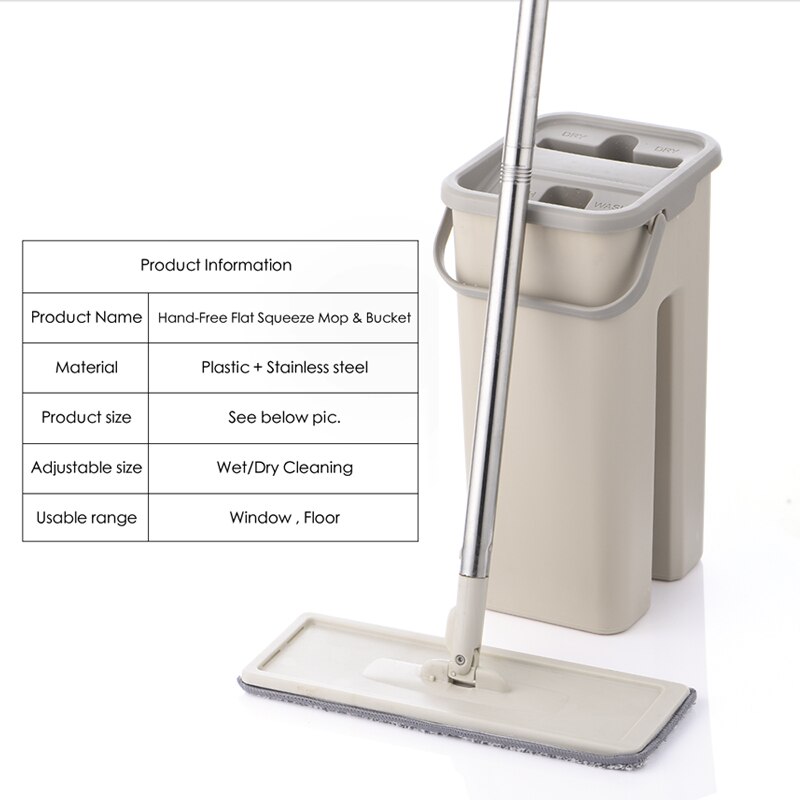 Seau plat de vadrouille de rotation paresseux de compression avec des tampons de microfibre lavage à la main auto-extrusion magique libre pour le nettoyage de plancher de cuisine